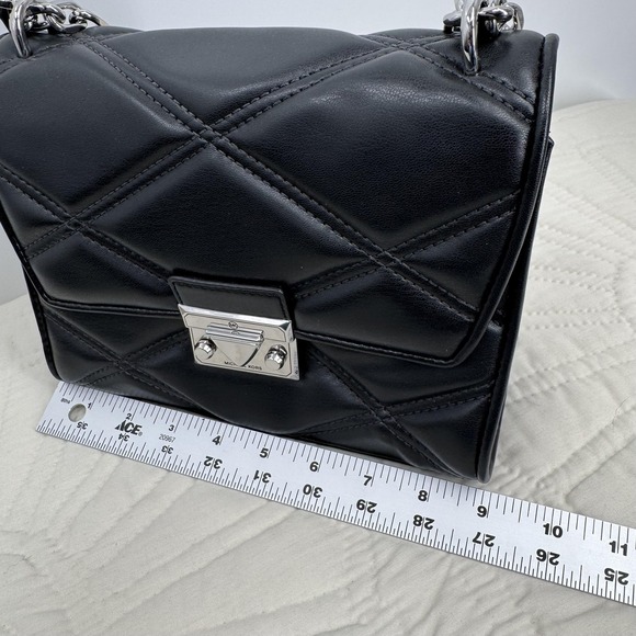 Michael Kors Serena Shoulder Bag Womens Black Quilted Vegan Chain Crossbody - Picture 12 of 14